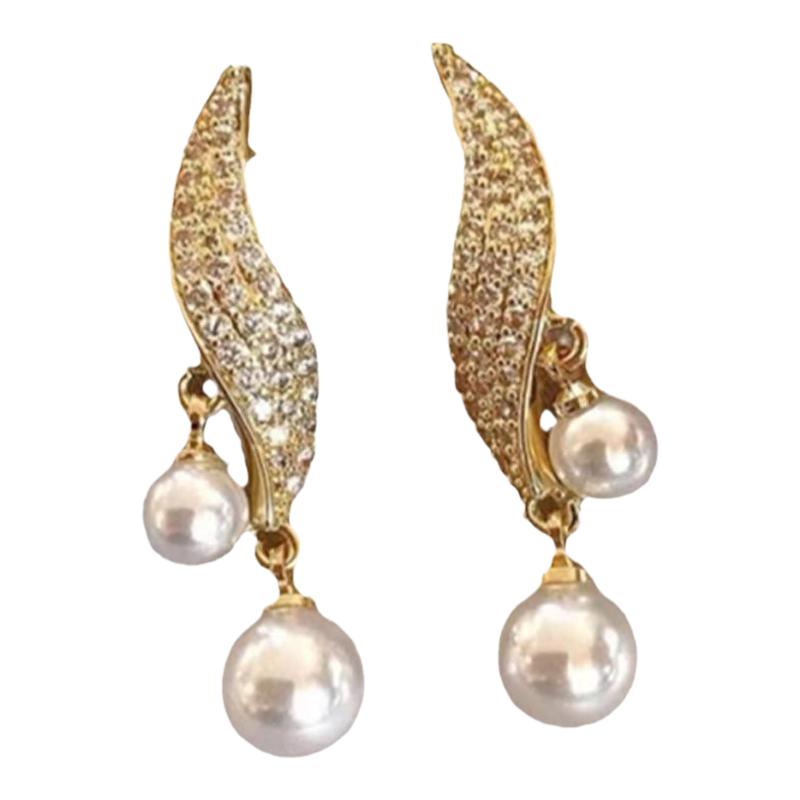 s925银针耳钉高级感设计珍珠镶钻耳环小众简约百搭2023新款潮耳饰