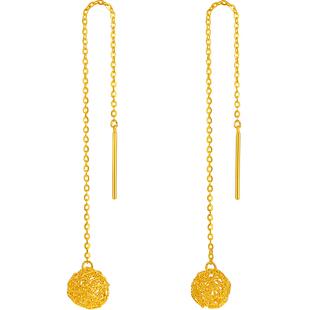 周六福黄金耳饰女5G金编织几何圆球耳坠耳线计价无极金节日礼物