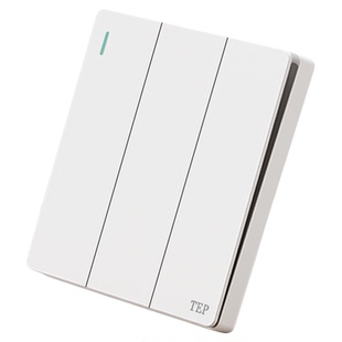 国际电工三开双控白色大板开关插座家用86型暗装三位三联三控面板