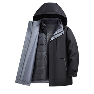 【可拆鹅绒内胆+可拆卸帽】鸭鸭冬季羽绒服男中老年爸爸装羽绒服