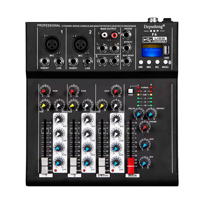 得普声F4+四路混响调音台小型家用K歌电脑USB录音视频会议