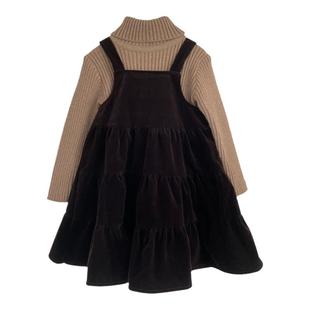女童背心裙2022秋冬高领柔软毛衣灯芯绒背带裙气质吊带连衣裙套装