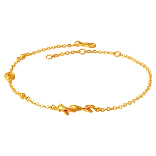 老庙黄金足金999古法富富有余鱼手链鎏彩京红锦鲤官方正品女礼物