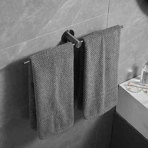 双层简易免打孔单杆304杆卫生间字毛巾浴室不锈钢杆一加长毛巾架