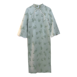 【自制款】小清新竹叶温婉大码胖mm显瘦改良版旗袍连衣裙200斤春