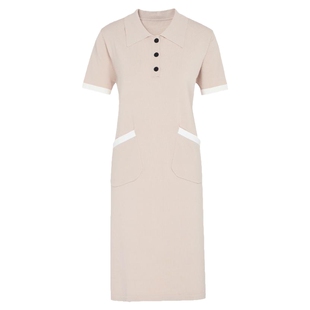 马天奴女装夏季新款黑色翻领针织连衣裙短袖宽松长裙子长款时尚