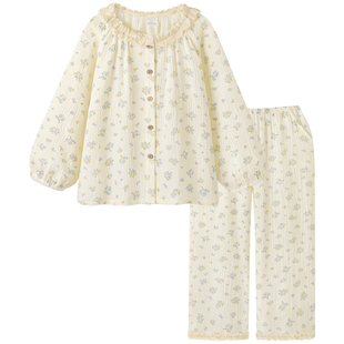 Pinksea睡衣女春秋季2026新款纯棉纱布长袖甜美可外穿家居服套装