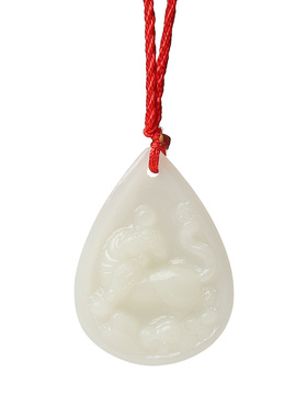 和田白玉十二生肖吊坠男女属鼠牛虎兔马猪白玉坠儿童情侣玉石项链