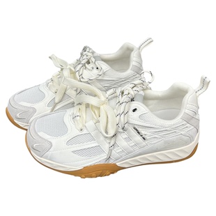 真皮网面透气德训鞋女2026春夏季新款复古厚底防滑轻便休闲运动鞋