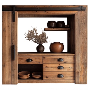 侘寂风厨房餐边柜 家用陈列柜 实木收纳柜储物衣柜阳台柜 源兴堂