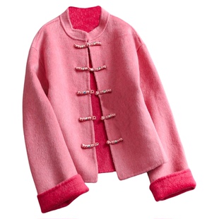 新中式国风双面呢羊毛混纺大衣温柔时髦盘扣长袖女装毛呢外套Q055