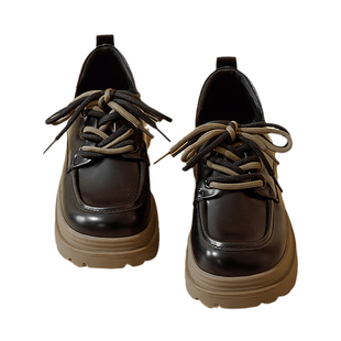 达芙妮系带厚底乐福鞋女通勤2026春季新款加绒黑色牛津英伦小皮鞋