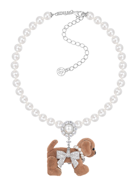 密镶钻蝴蝶结布偶狗项链