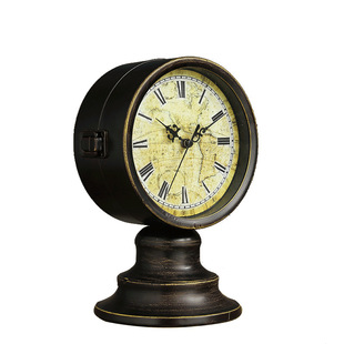 极简欧式客厅圆形静音铁艺座钟表家用书房轻奢双面石英钟时钟数字