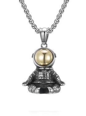 小众个性宇航员静坐趣味钛钢吊坠冥想航天员男女ins嘻哈穿搭项链