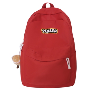 书包女高中生红色简约复古经典休闲百搭大容量初中大学生双肩背包