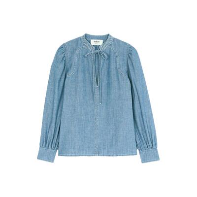 静奢老钱牛仔蓝上衣衬衫
