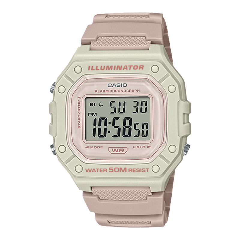 casio卡西欧小方块手表女官方正品防水儿童学生电子表W-218HC-4A2