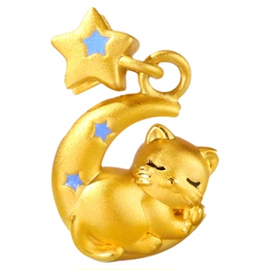 金至尊猫咪黄金吊坠2026新款硬足金吊坠生日礼物送老婆星星金坠子
