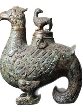 仿古青铜器纯铜鸟尊摆件家居装饰