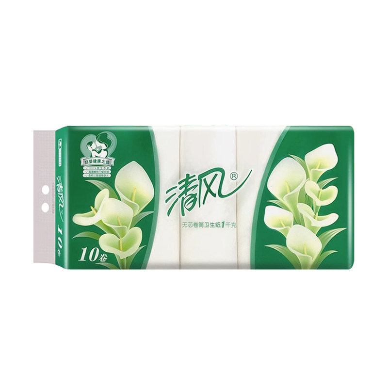 清风卷纸家用实惠装卫生纸厕纸专用1000g马蹄莲手纸4层加厚卷筒纸
