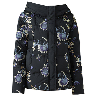 高端品牌妈妈短款羽绒服女2025冬大码连帽国风绣花加厚鹅绒外套潮