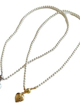 施家珍珠立体爱心项链女锁骨颈链