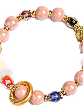 九尾狐香灰瓷琉璃转运珠手串