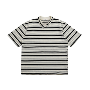 一衬YICHEN  夏季新款横条纹POLO短袖不规则领口设计 男女同款