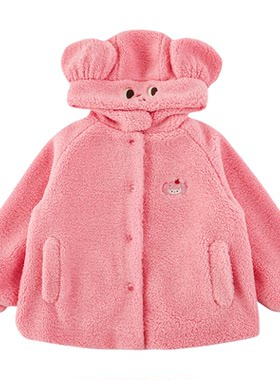 幼悠女童2025冬季新款加绒加厚毛绒连帽外套宽松保暖女孩可爱冬装