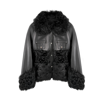 冬季女士真毛外套短款休闲翻领