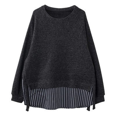 宝诗黎假两件条纹拼接加绒卫衣