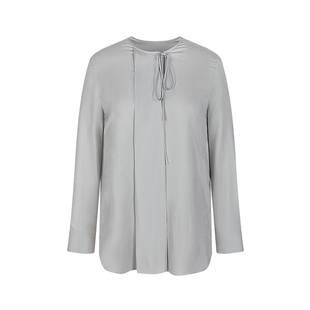 LESS春桑蚕丝衬衣提花圆领系带慵懒裸肤长袖衬衫女2P2212700