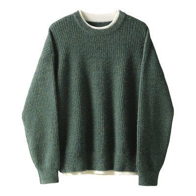 LUUD 彩丝弹力重磅马海毛混色纱线假两件针织衫男冬毛茸软糯毛衣