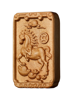 吉福手工天然桃木生肖马吊牌