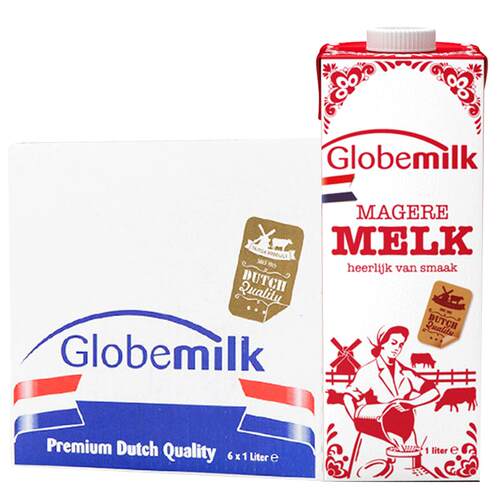 【荷兰原装进口】Globemilk荷高脱脂纯牛奶1L*6盒高钙学生早餐奶