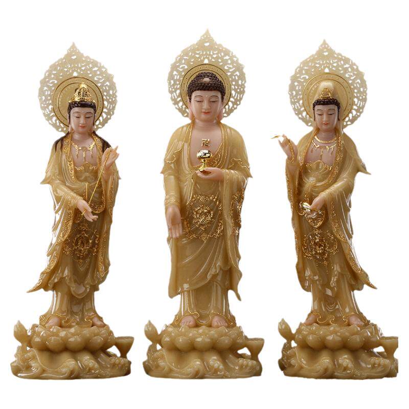 汉白玉西方三圣摆件菩萨观音佛像