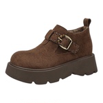 星期六加绒厚底勃肯鞋女款2025冬季新款绒面乐福鞋软底舒适小皮鞋