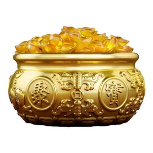 天然黄水晶元宝摆件聚宝盆招财聚财百福缸桌面迷你沙金小元宝摆件