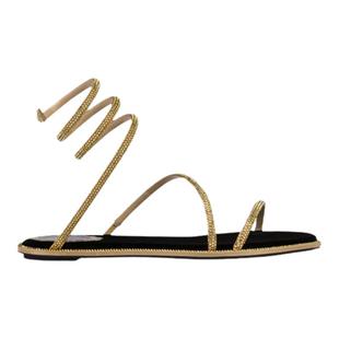 【折扣倒计时】RENE CAOVILLA CLEO系列金色绑带平底凉鞋