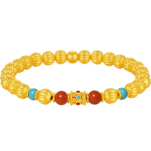 潮宏基臻金弘足金手链古法黄金珐琅南瓜珠礼物高级文玩新中式计价