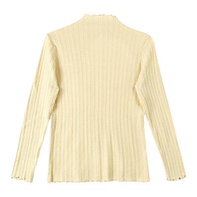 花边半高领浅黄色长袖打底衫女秋