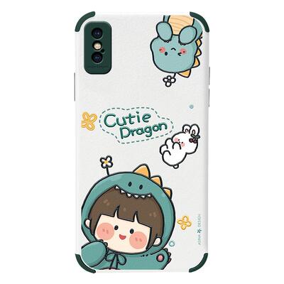 小恐龙女孩适用苹果x手机壳卡通女款iphonexr可爱镜头全包女生xsmax软套小羊皮闺蜜个性创意mini防摔新款保护