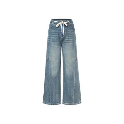 时尚潮流女士抽绳牛仔长裤