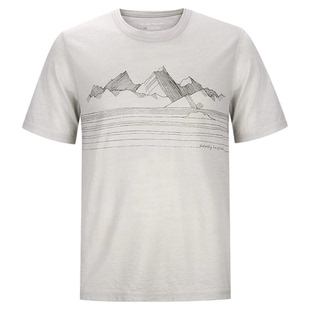 天赋灵感澳洲美丽诺男士亲肤轻质圆领户外运动山脉印花短袖T恤