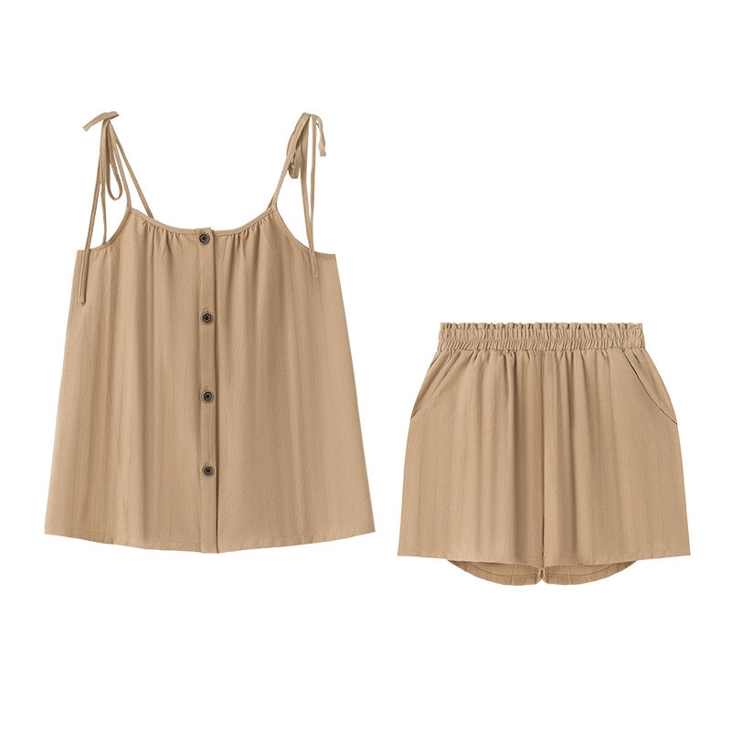 妮狄娅夏纯棉吊带短裤家居服套装