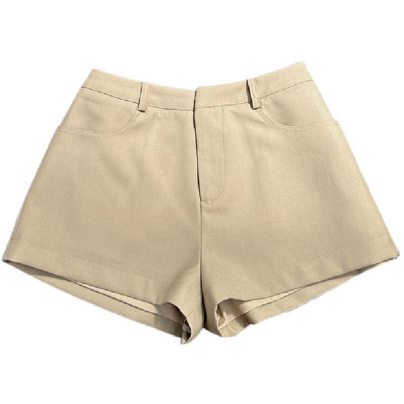丁妮妮自制老钱风卡其色西装短裤女休闲阔腿裤夏宽松显瘦白色热裤