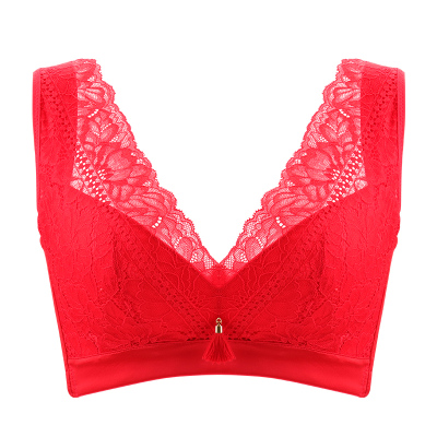 卉岩红色大码无钢圈大胸显小胸罩