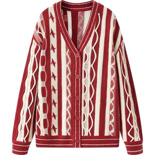 【张婧仪同款】太平鸟CHEN FENWAN联名满印毛衣开衫24春新款