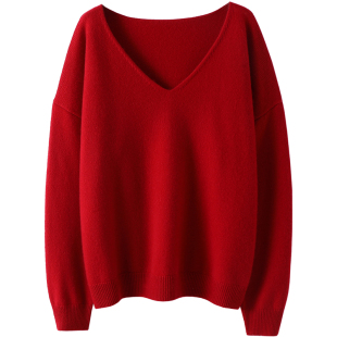 小伙伴自留!加厚V领羊绒衫女纯羊绒毛衣针织打底衫宽松【启超】